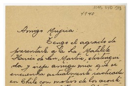 [Carta] 1940, Santiago, Chile [a] Juan Mujica de la Fuente