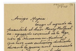 [Carta] 1940, Santiago, Chile [a] Juan Mujica de la Fuente