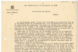 [Carta] 1949 noviembre 19, San Sebastián, España [a] Juan Mujica, Bilbao, España