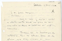 [Carta] 1950 abril 3, Santander, España [a] Juan Mujica, Bilbao, España