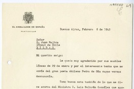 [Carta] 1949 febrero 8, Buenos Aires, Argentina [a] Juan Mujica, Bilbao, España