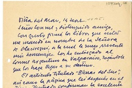 [Carta] 1945 septiembre 19, Viña del Mar, Chile [a] Juan Mujica, Bahía Blanca, Argentina