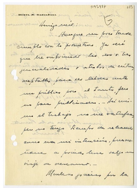 [Carta] 1945 diciembre 11, Bahia Blanca, Argentina [a] Juan Mujica de la Fuente