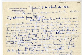 [Carta] 1950 abril 9, Madrid, España [a] Juan Mujica, Bilbao