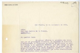 [Carta] 1951 noviembre 13, San Felipe, Chile [a] Juan Mujica de la Fuente, Santiago