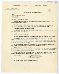[Carta] 1946 octubre 22, Curicó, Chile [a] Juan Mujica de la Fuente, Bahía Blanca, Argentina