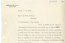 [Carta] 1949 agosto 1, Buenos Aires, Argentina [a] José Marió, Mendoza