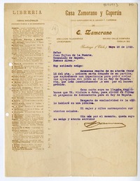 [Carta] 1928 mayo 26, Santiago, Chile, [a] Juan Mujica de la Fuente, Consulado de España, Buenos Aires