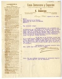 [Carta] 1928 agosto 8, Santiago, Chile, [a] Juan Mujica de la Fuente, Consulado de Chile en Madrid