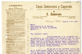 [Carta] 1928 agosto 8, Santiago, Chile, [a] Juan Mujica de la Fuente, Consulado de Chile en Madrid