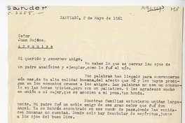 [Carta] 1961 mayo 2, Santiago, Chile [a] Juan Mujica de la Fuente, Arequipa, Perú