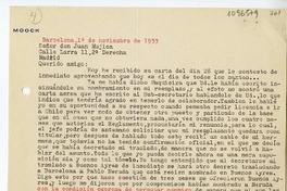 [Carta] 1933 noviembre 1, Barcelona, España [a] Juan Mujica de la Fuente, Madrid