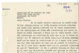 [Carta] 1933 febrero 28, Barcelona, España [a] Juan Mujica de la Fuente, Madrid
