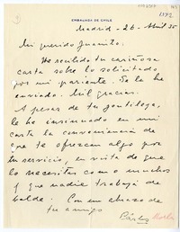[Carta] 1935 abril 26, Madrid, España [a] Juan Mujica de la Fuente