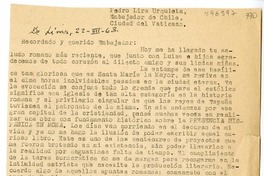 [Carta] 1963 julio 22, Lima, Perú [a] Pedro Lira Urquieta, Ciudad del Vaticano