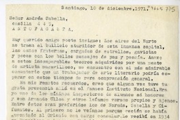 [Carta] 1971 diciembre 10, Santiago, Chile [a] Andrés Sabella, Antofagasta