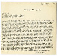 [Carta] 1960 mayo 12, Arequipa, Perú [a] Cristóbal Losada y Puga, Lima