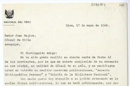 [Carta] 1960 mayo 17, Lima, Perú [a] Juan Mujica de la Fuente, Arequipa
