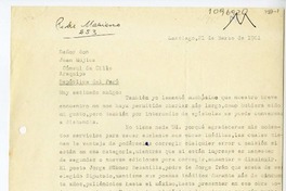 [Carta] 1961 marzo 21, Santiago, Chile [a] Juan Mujica, Arequipa, Perú