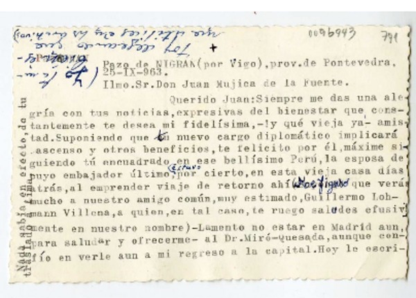[Foto postal] 1963 octubre 25, Pazo de Nigran, Pontevedra, España [a] Juan Mujica de la Fuente, Lima, Perú