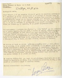 [Carta] 1964 febrero 11, Santiago, Chile [a] Juan Mujica, Lima, Perú