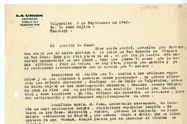 [Carta] 1943 septiembre 9, Valparaíso, Chile [a] Juan Mujica de la Fuente, Santiago