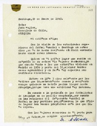 [Carta] 1962 enero 20, Santiago, Chile [a] Juan Mujica de la Fuente, Arequipa, Perú