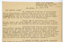 [Carta] 1963 noviembre 8, Lima, Perú [a] Pedro Lira Urquieta, Roma, Italia