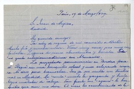 [Carta] 1929 marzo 19, Paris, Francia [a] Juan Mujica de la Fuente, Madrid, España