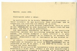 [Carta] 1931, junio, Madrid, España [a] Juan Mujica de la Fuente