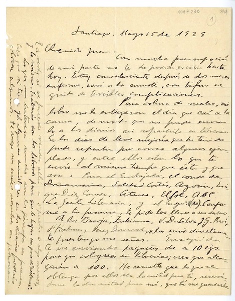 [Carta] 1929 mayo 15, Santiago, Chile [a] Juan Mujica de la Fuente