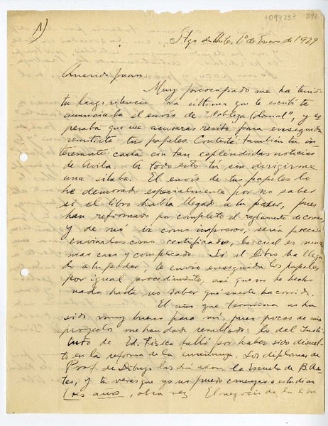 [Carta] 1929 enero 1, Santiago, Chile [a] Juan Mujica de la Fuente