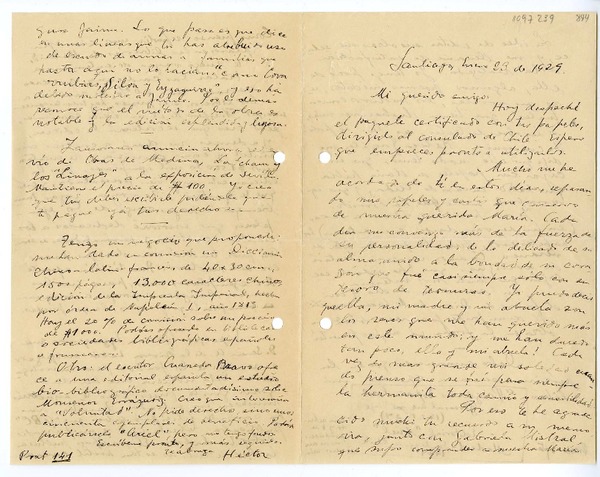 [Carta] 1929 enero 23, Santiago, Chile [a] Juan Mujica de la Fuente