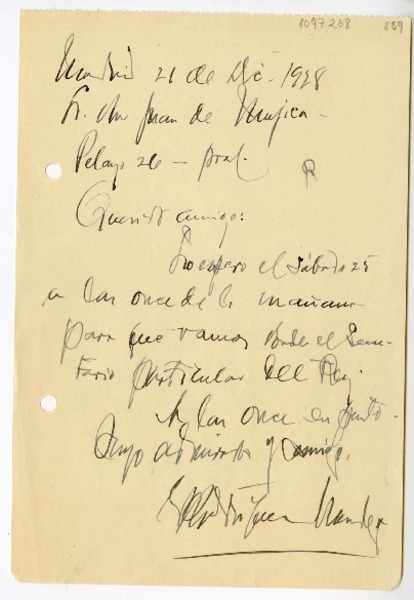[Carta] 1928 diciembre 21, Madrid, España [a] Juan Mujica de la Fuente
