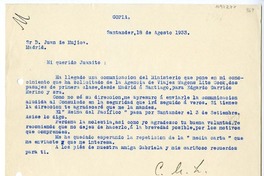 [Carta] 1933 agosto 18, Santander, España [a] Juan Mujica de la Fuente, Madrid