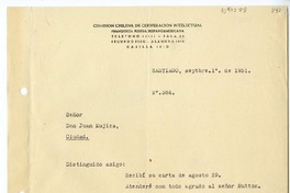 [Carta] 1951 septiembre 1, Santiago, Chile [a] Juan Mujica de la Fuente
