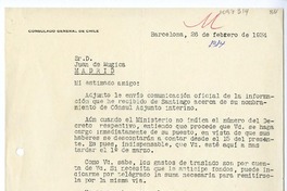 [Carta] 1934 febrero 26, Barcelona, España [a] Juan Mujica de la Fuente, Madrid