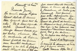 [Carta] 1939 enero 16, Biarritz, Francia [a] Juan Mujica de la Fuente