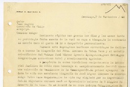 [Carta] 1960 noviembre 7, Santiago, Chile [a] Juan Mujica de la Fuente, Arequipa, Perú