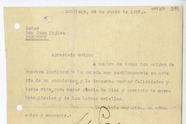 [Carta] 1938 junio 24, Santiago, Chile [a] Juan Mujica de la Fuente