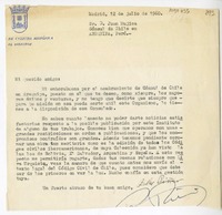 [Carta] 1960 julio 12, Madrid, España [a] Juan Mujica de la Fuente, Arequipa, Perú