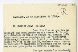 [Carta] 1959 diciembre 18, Santiago, Chile [a] Juan Mujica de la Fuente