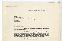 [Carta] 1951 mayo 23, Santiago, Chile [a] Juan Mujica de la Fuente