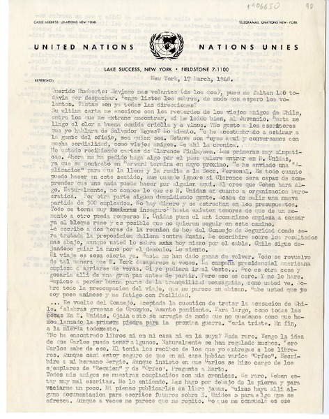[Carta] 1948 marzo 17, Nueva York [a] Humberto Díaz-Casanueva