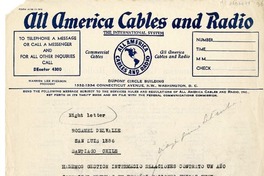 [Telegrama] [1946], Washington D. C. [a] Rosamel del Valle