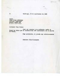 [Carta] 1989 septiembre 19, Santiago, Chile [a] Juan Pablo Cárdenas, Revista "Análisis"