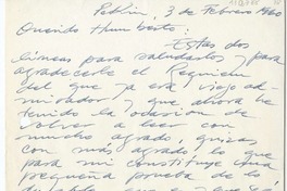 [Carta] 1960 febrero 3, Pekin [a] Humberto Díaz-Casanueva