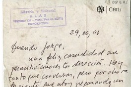 [Carta] 1996 junio 29, Concepción, Chile [a] Jorge Aravena Llanca.
