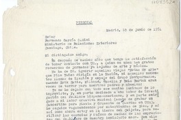 [Carta] 1951 junio 10, Madrid, España [a] Fernando García Oldini, Ministerio de Relaciones Exteriores, Santiago Chile
