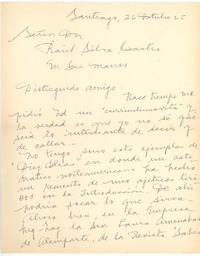 [Carta] 1965 oct. 26, Santiago, Chile [a] Raúl Silva Castro